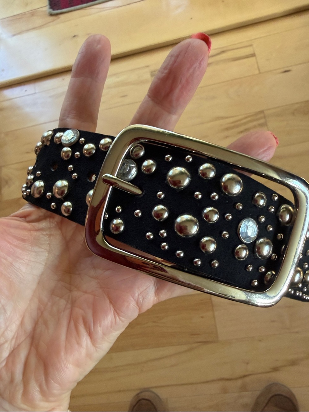 Studded Black Leather Women's Belt